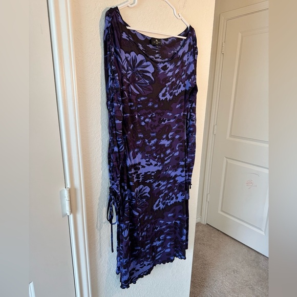 Etro Floral Blue Camouflage Scoop Neck Long Sleeve Dress Womens Size 44 - Picture 2 of 7